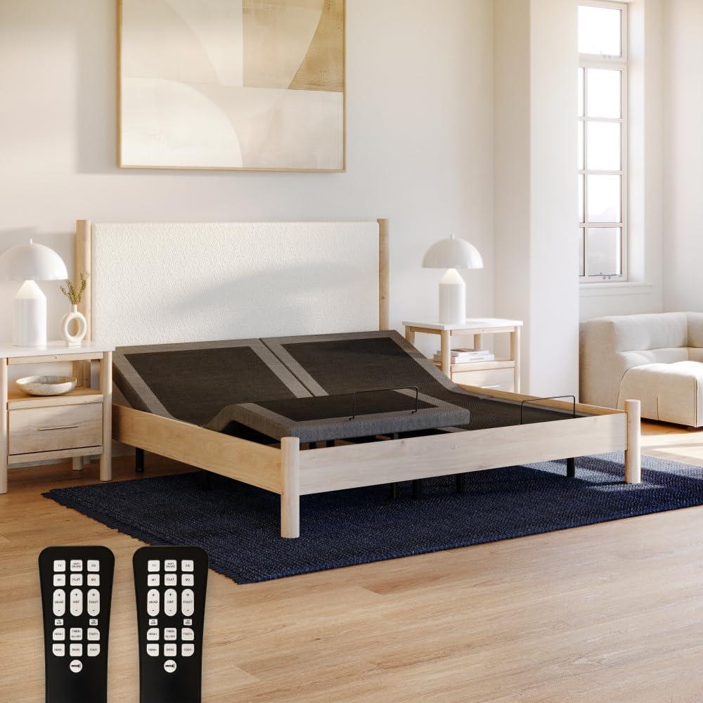 Adjustable Comfort Upholstered Adjustable Bed Base 2.0 with Upgraded Motors, Massage, Wireless Remote, USB Port-Ergonomic Head and Foot Inclines, Twin XL