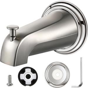 Dreyoo Tub Spout Kit Compatible with American Standard 8888026.002, Slip On Diverter Tub Spout with Metal Cover Ring and Gasket, Bathroom Bathtub Faucet Fits 1/2'' Copper Water Tube (Brushed Nickel)