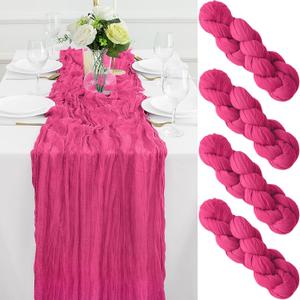 4Pack Hot Pink Cheesecloth Table Runner 10FT Gauze Hot Pink Cheese Cloth Table Runner 35x120Inch Long Boho Spring Easter Table Runners Rustic Sheer Table Runners for Wedding Baby Bridal Shower Decor, 4PCS-10FT