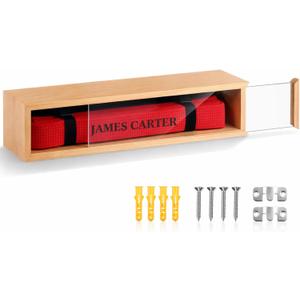 Silipull Martial Arts Belt Display Case, Taekwondo Belt Display, Wall Mount Lockable Cabinet Rack Holder Shadow Box for Karate, Taekwondo, Judo, Jiu Jitsu Belts (15.7'' x 3.5'' x 3.5'', Wood Color)