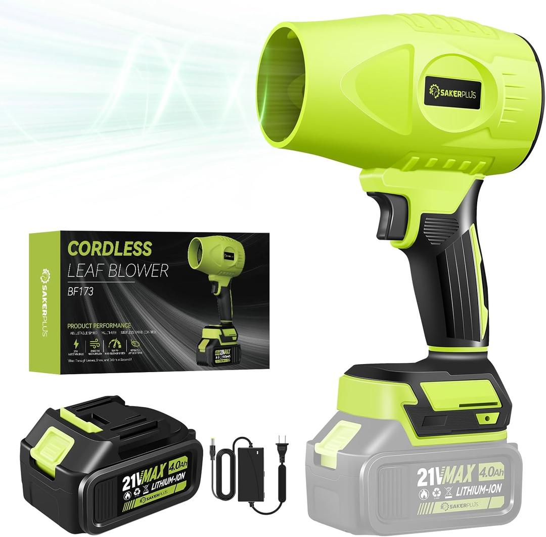 Sakerplus Cordless Leaf Blower, Portable Dust Cleaner Cordless, Handheld Blower, Hand Blowers for Lawn Care, Patio Cleaning, Leaves and Dust Blowing, 4.0Ah Battery and Charger Included (1 Battery)