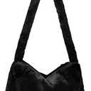 Fuzzy Tote Bag Y2K Fluffy Shoulder Bag Women Furry Purse Large Cute Plush Bag Ladies Faux Fur Bag for Autumn and Winter (Black)