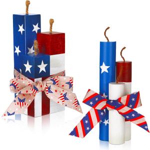 Patelai 6 Pcs Memorial Day Tiered Tray Decor Patriotic Firework Tiered Tray Sign 4th of July Centerpieces DIY Rustic Fireworks Wood Sign Independence Day Wooden Table Decor for Home Tables