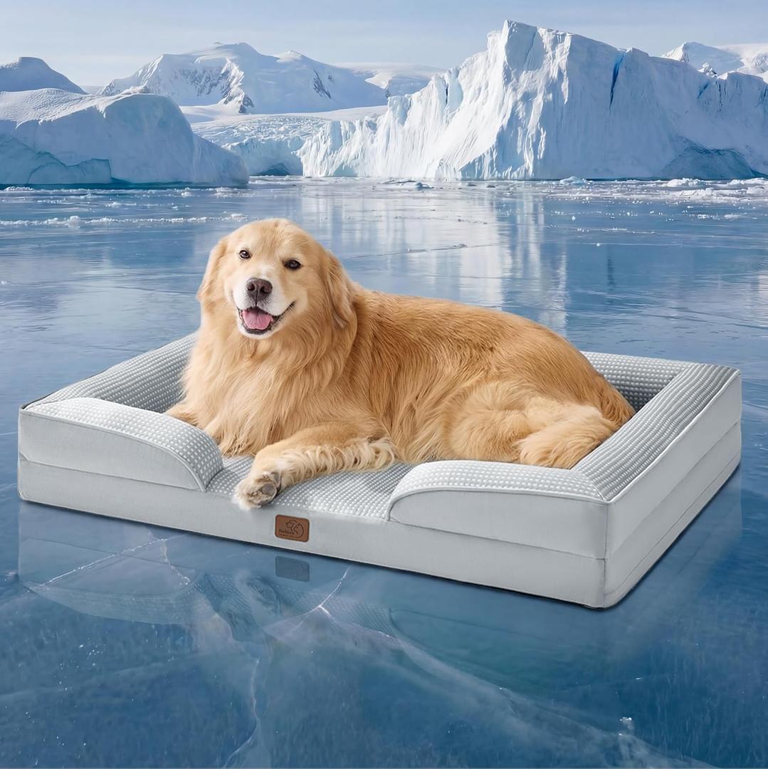 Bedsure XL Dog Bed for Extra Large Dogs - Orthopedic XLarge Dog Cat Cooling Bed Washable, Comfort Dogs Couch Sofa with Waterproof Removable Cover, Pet Bed with Nonskid Bottom, Cooling Grey, 42"