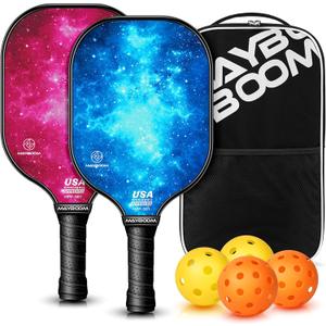 Mayboom Pickleball Paddles Set of 2 or 4, USAPA Approved Pickleball Set with 4 Pickleball Balls and Pickleball Bag, Fiberglass Pickle Ball Rackets 2 Pack for Beginner (Blue&Red)