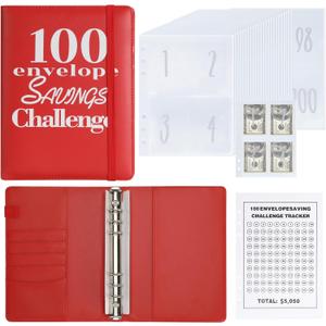 100 Envelopes Money Saving Binder A5 Savings Challenge Book Easy and Fun Way to Save $5050 (Red)