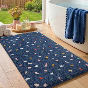 Color&Geometry Soft Bathroom Rugs,Bath Mats for Bathroom Non Slip,Absorbent Microfiber Bath Mat Washable,Cute Bath Mat Aesthetic Bath Rugs Bath Decor Rug Colorful Decorations,Navy Blue,24x43