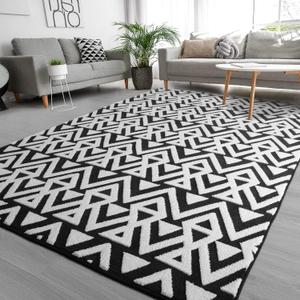 Ompaa Ultra Soft Geometric Bedroom Rugs Memory Foam Carpet, Black 7 x 10 Feet Large, Cozy Area Rugs for Living Room Couch Dorm Bedside Kids Girls Teens Room Nursery Decor Floor Mat (7x10 Feet)
