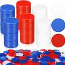 Wettarn 600 Pcs Plastic Poker Chips 1.45 Inch 3 Colors Blank Bingo Chips for Adults Poker Counters Learning Math Counting Play, Red, Blue, White