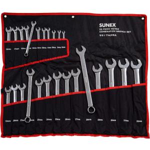 Sunex Tools 9917MPRA Metric V-Groove Combination Wrench Set, 8mm - 32mm, Fully Polished, 25-Piece (Includes Roll-Case)