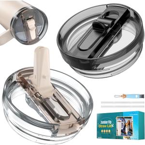 40 oz Tumbler Lid Replacement for Stanley | 2 Pack Leak Proof Lid | No Spill | 40 oz Leakproof Lids for Stanley Quencher H2.0 Travel, Tumbler Accessories (Black & Cream)