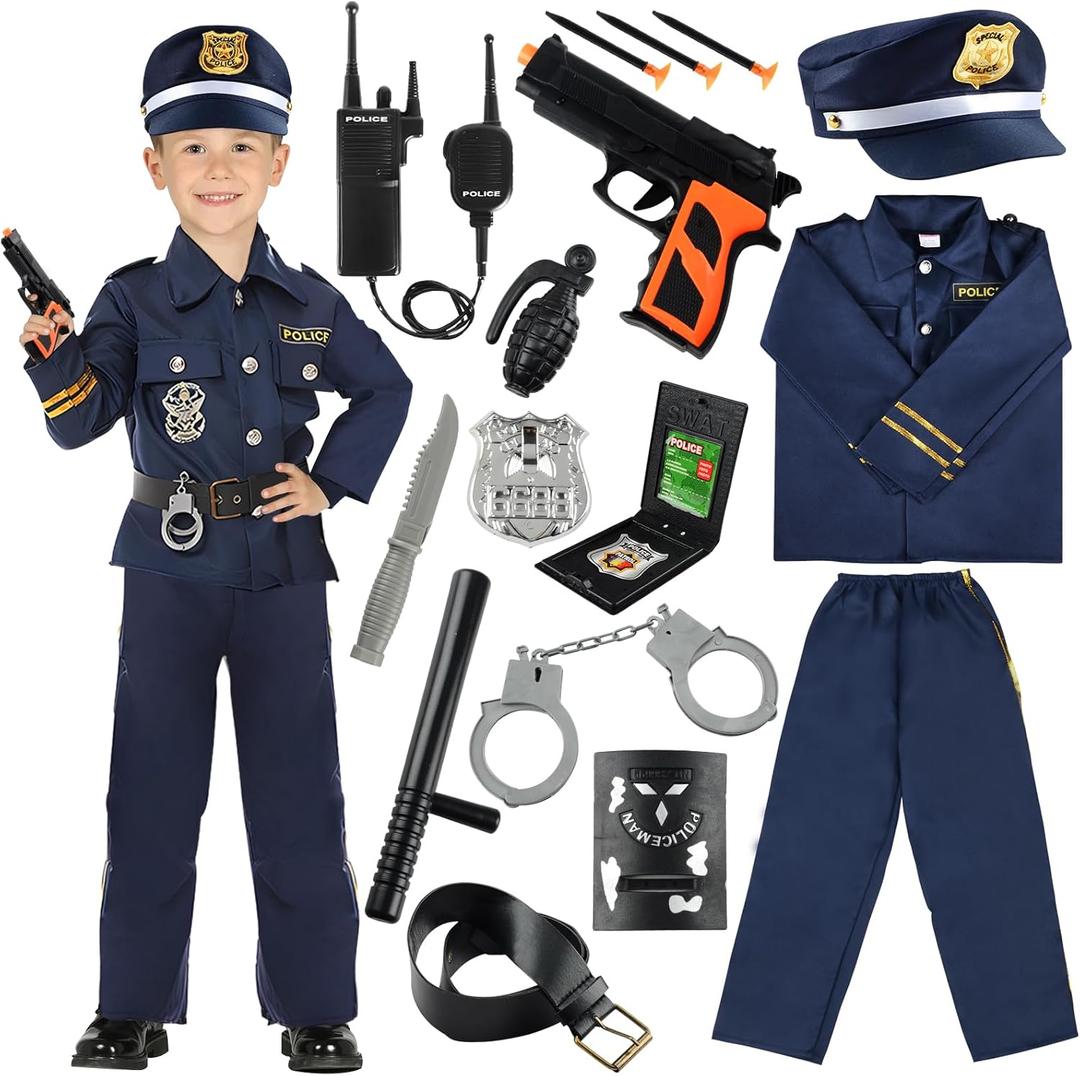 KISPATTI Police Costume for Kids, Kids Police Officer Costume Halloween Costumes for Kid,with Cop Costumes Uniform Toys