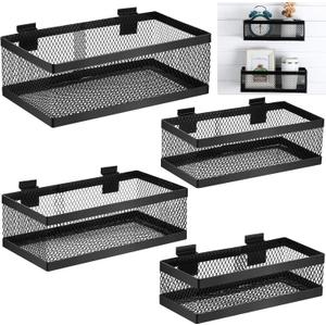 Coume 4 Pcs Black Slatwall Baskets 4 Size Metal Mesh Wire Basket for Slatwall Panels Ventilated Wall Mounted Hanging Accessories for Home Garage Retail Store Display Organizing(Mixed Size)