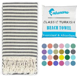 Turkish Beach Towel Oversized - 39"x71" Quick Dry Sand Free Thin Beach Towels for Adults,Extra Large Cotton Lightweigh Travel Towel for Beach Accessories (Black)