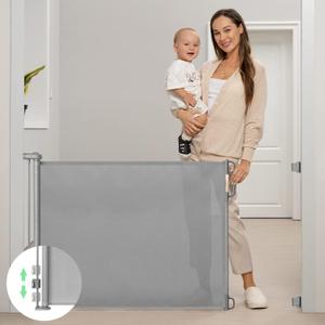 Retractable Baby Gate, Momcozy Mesh Baby Gate or Mesh Dog Gate, 33" Tall,Extends up to 71" Wide, Child Safety Gate for Doorways, Stairs, Hallways, Indoor/Outdoor (Gray)