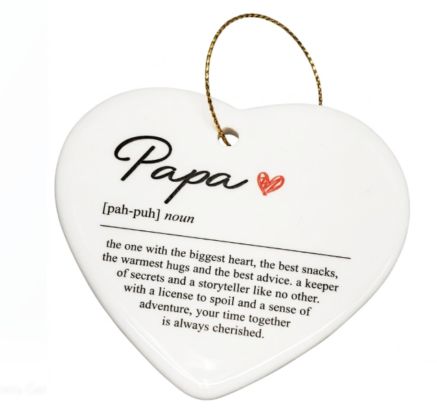 Papa Definition Ceramic Ornaments Gifts, Father Heart Hanging Ornament Decor Decorations for Christmas Tree Car, Thank You Appreciation Gifts for Papa Birthday Holiday