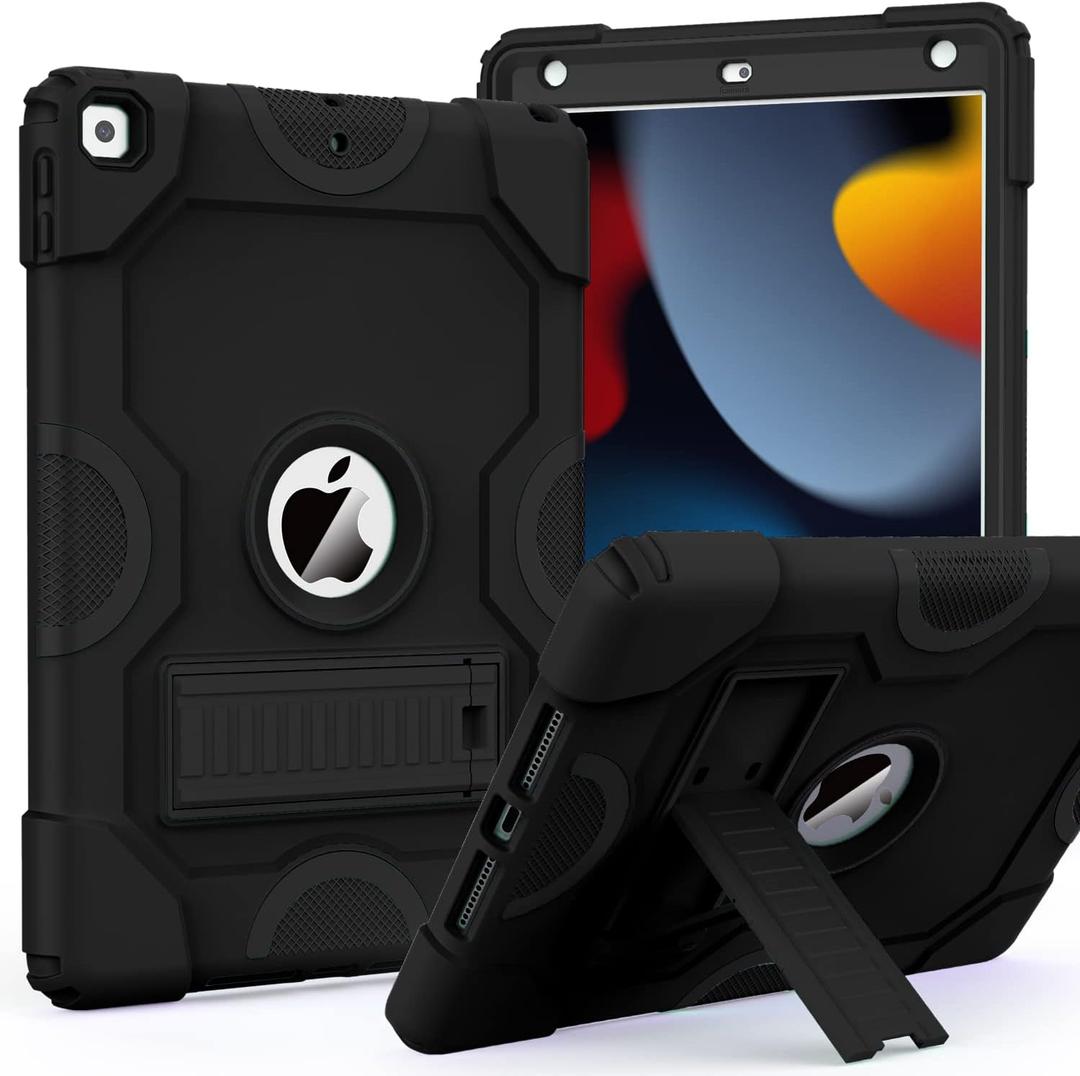 for iPad 9th Generation Case, iPad 8th 7th Generation Case, iPad 10.2 Inch 2021/2020/2019 Case, Heavy Duty Rugged Shockproof Protective Cover with Kickstand for Mans Kids Boys Black