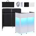 Kokorona Portable DJ Booth 20"x42.5"x45.3" with Dual Top Corners, DJ Facade Booth with Cable Hole, DJ Table Stand with Light Strip and Remote Control, Metal Frame + Black & White Scrims + Carry Bag