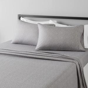 Amazon Basics Lightweight Breathable Wrinkle Resistant Brushed Microfiber 4 Piece Bed Sheet Set with 14-Inch Deep Pockets, King, Grey Arrows, Printed