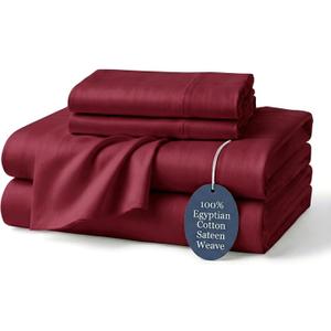 100% Egyptian Cotton Sheets King Burgundy - Luxury Hotel Collection King Size Sheet Set, Cooling & Breathable Sateen Weave, Anti Pilling Extra Long Staple Cotton, 16" Deep Pocket - 4Pc