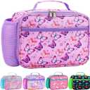 RHCPFOVR Kids Lunch Bag - Insulated Lunch Box for Boys Girls,Washable Lunch Bag and Reusable Toddler Leak-proof Lunchbox for School and Daycare (Purple Butterfly)