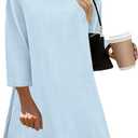 AKEWEI 3/4 Length Sleeve Cotton Linen Womens Tops V Neck Loose Fit Dressy Casual Blouse Flowy Shirts Womens Clothing, XXL
