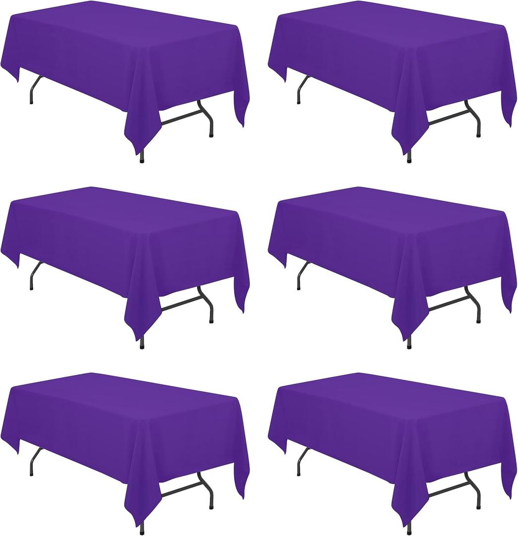 BRILLMAX 6 Pack Purple Tablecloths 60 x 102 Inch for 6ft Rectangle Tables - 150 GSM Polyester Fabric, 15" Standard Drop, Water, Stain & Wrinkle Resistant Cloth Cover for Wedding Dining Buffet