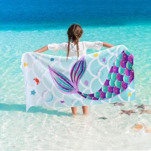 WERNNSAI Mermaid Kids Beach Towel for Girls - 30 x 60 Mermaid Sand Free Swim Towels for Girls Bath Pool Camping Travel Towel Quick Dry Ultra Absorbent Super Soft Beach Blanket Bath Shower Towel