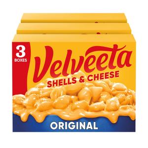 Velveeta Shells and Cheese Mac, 3 Boxes, for Easy Dinner or Dinner Sides, Original Flavor, Made with Real Cheese, 12 oz (EXP 06/26/26)