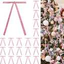 2 x 24 PCS Velvet Bows Christmas Ornaments Decorations, Sparkly Glittery Pink Velvet Bows Ornaments for Christmas Tree, Unique Elegant Xmas Home Holiday Decor for Tree Mantle Wreath Gift Wrap