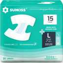 SUNKISS TrustPlus Adult Diapers with Maximum Absorbency, Unisex Disposable Incontinence Briefs with Tabs for Men and Women, Odor Control, Large, 15 Count