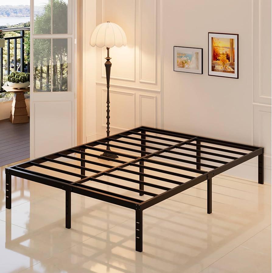 14 Inch Metal Bed Frame Queen Size No Box Spring Needed, Heavy Duty Platform Support Up to 3000 lbs, Easy Assembly, Noise Free, Black