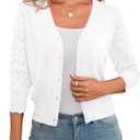 LIENRIDY Women's 3/4 Sleeve Shrug Cardigan for Dresses | Elegant 3/4 Hollow Out Sleeve Design • Button Front V Neck Style • Perfect Layering Piece • Cropped Length (White)