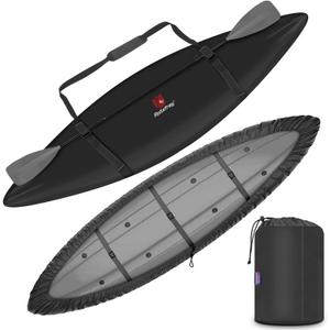 Rosefray 9.3-15 FT Kayak Cover, High-performance Marine kayak covers, Comfortable ShoulderStrap, Waterproof UV Resistant, Fade-Resistant Dustproof Fishing Boat Cover for Outdoor Storage (420D ShoulderStrap-Black)