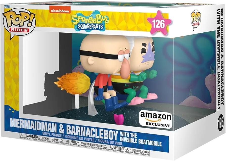 Funko POP Rides Deluxe: Spongebob Squarepants - Mermaid Man & Barnacle Boy with Invisible Car - Collectable Vinyl Figure - Gift Idea - Official Merchandise - for Kids & Adults