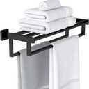 Bathroom Towel Rack with Double Towel Bar, 24 Inch Towel Racks for Bathroom Wall Mounted, Hand Towel Hanger Stainless Steel Towel Shelf Rack Bathroom Towel Storage, Black