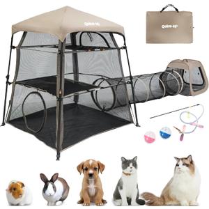 Cat Enclosure Kitten and Tower Tent for Indoor and Outdoor,3 Tier Cage Inside,Outdoor Catio,Portable and Foldable,Two Doors Design; Play Tunnel + Cube(with Three Ways) (Tan)