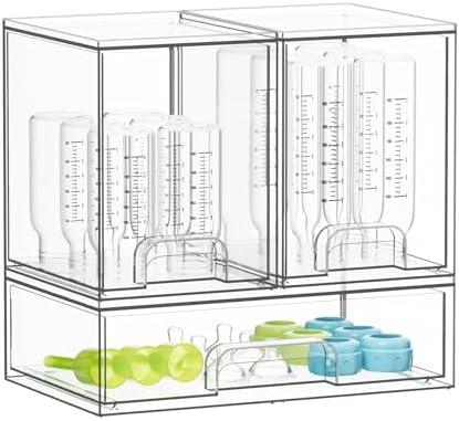 SpaceAid Bottle Storage Organizer Baby - Acrylic Bottles Station Organizer Container, Stackable Clear Drawers for Countertop, Vanity, Bathroom, Cabinet, Pantry Organization, 3 Pack, 2M1L, 10.9" H