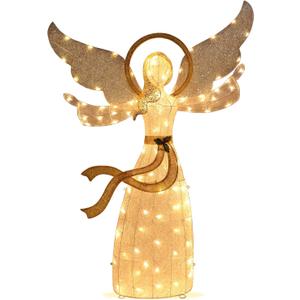 Christmas Angel, Warm Lights Glittered Angel for Outdoor Christmas Holiday Home Lawn Yard Garden Decoration