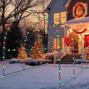 Tandefio 4 Arch Light Archway Tunnel, 10 ft Long Archway Frame with Light Strings, Easy Assembly Garden Metal Tunnel Decoration for Outdoor Holiday New Year Wedding Party Yard Lawn Walkway
