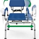 FSA/HSA Eligible Sliding Shower Chair Tub Transfer Bench for Bathtub with Swivel Seat, Padded Shower Bench with Pivoting Arms, Height Adjustable Shower Seat, 350 lbs, Blue, Standard