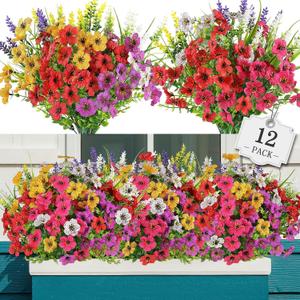 12 Bundles Artificial Flowers for Outdoor,No Fade Fake Plastic Flower Lavender Monkey Grass for Decoration,Faux Plants Hanging Planters Indoor Outside Garden Porch Window Box Home Wedding (Multi Color)