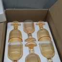 Vintage Glasses Set of 6, 11 Ounces Colored Glass Water Goblets, Colorful Unique Embossed Pattern High Clear Stemmed Glassware Wedding Party Bar Glass Drinking Cups Vertical Line Gold Amber