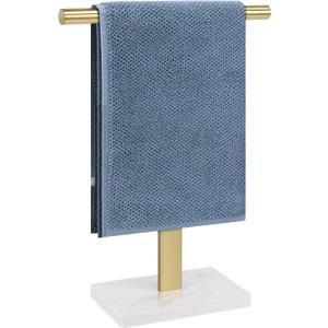 Hand Towel Holder, T-Shape Hand Towel Stand for Bathroom, Hand Towel Rack Bar Standing for Vanity Kitchen Countertop, 304 Stainless Steel, Marble Base (Gold)