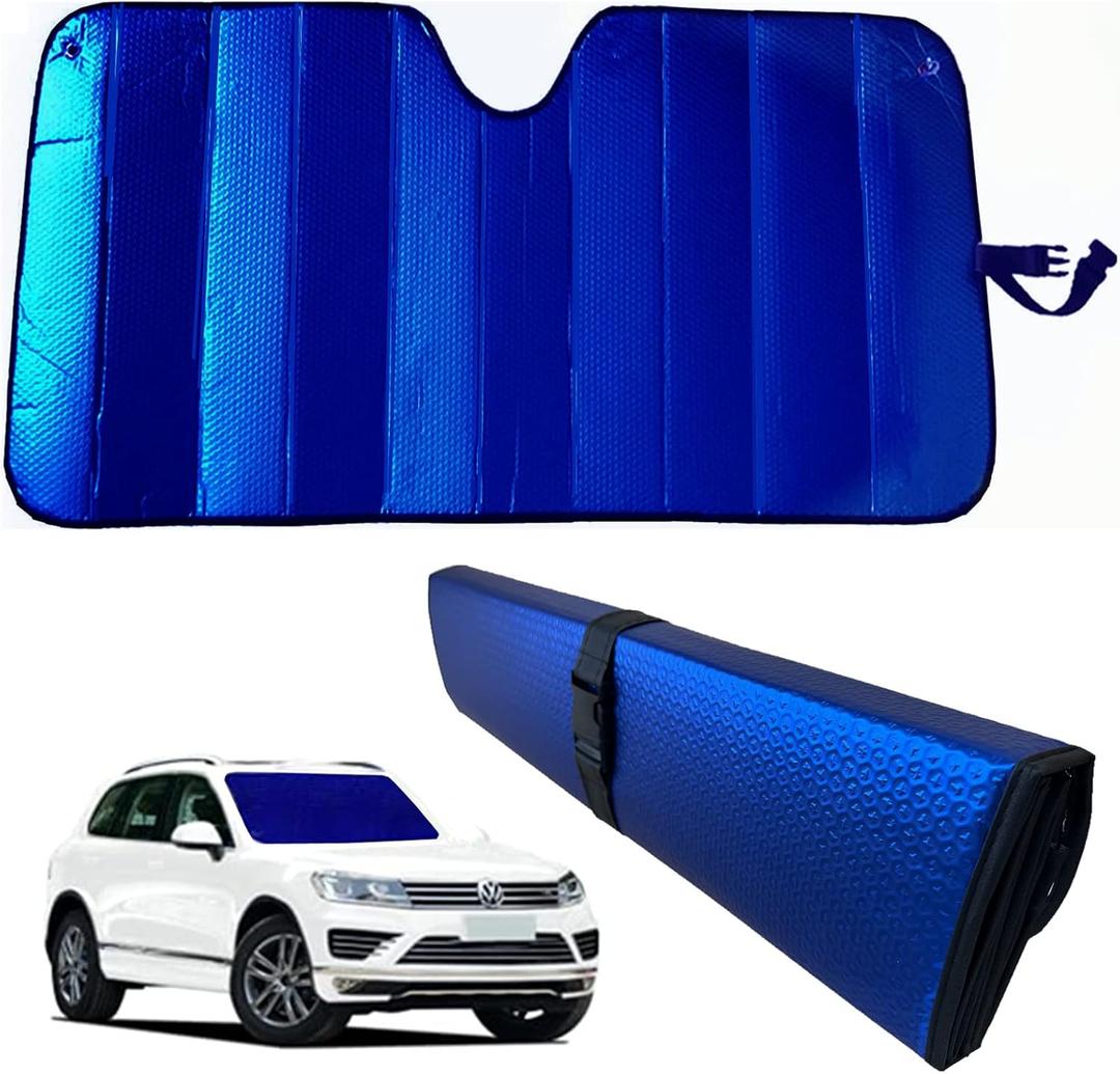 Windshield Sunshade-Thicken 5-Layer Bubble Block Heat and Sun UV Rays,Front Windshield Sun Shade,Sun Visor for Car- Keeps Your Vehicle Cool - 58 x 27.5 Inch (Dark Blue)