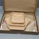 PAFREWOG Bamboo Serving Trays Charcuterie Platter 16.5"x11.8"（42x30cm with Handle, Set Includes 1xHexagon 12.5"(32cm)+1xSquare 7.8"(20cm)+1xSquare 5.9"(15cm) Small Plates for Family Dinner