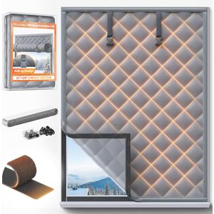Window Insulation for Winter 31x59 Windows Insulation Kit Thermal Insulated Window Cover Fit Max Size 3058with Hook & Loop Insulated Curtains for Winter Windows Blanket in Bedroom Attic RV - Gray,  31”×59”