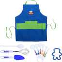 Curious Chef 11 Pieces Kids Cooking Utensils Kit, Includes Real Baking Tools and Apron, Dishwasher Safe and Made with BPA-Free Plastic, Blue and Green