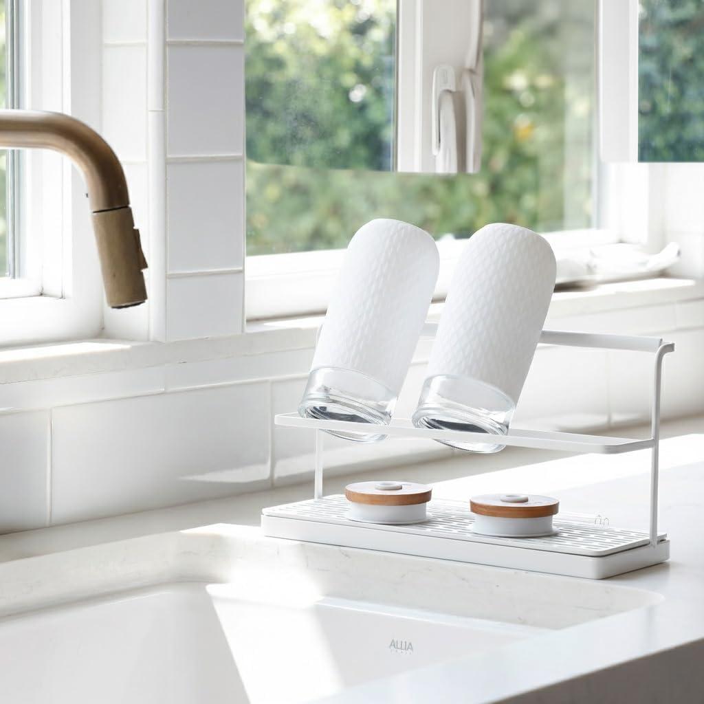 Selegna Diatomaceous Earth Bottle Drying Rack, Baby Bottle Drying Rack, Over Sink Instant Dry Small Dish Drying Rack & Bottle Dryer, Space Saving Narrow Two Tier Tower Water Bottle Drying Rack (White)