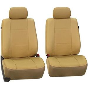 FH Group Front Set Faux Leather Car Seat Covers for Low Back Seat with Removable Headrest, Universal Fit, Airbag Compatible, Seat Cover for SUV, Van, Beige